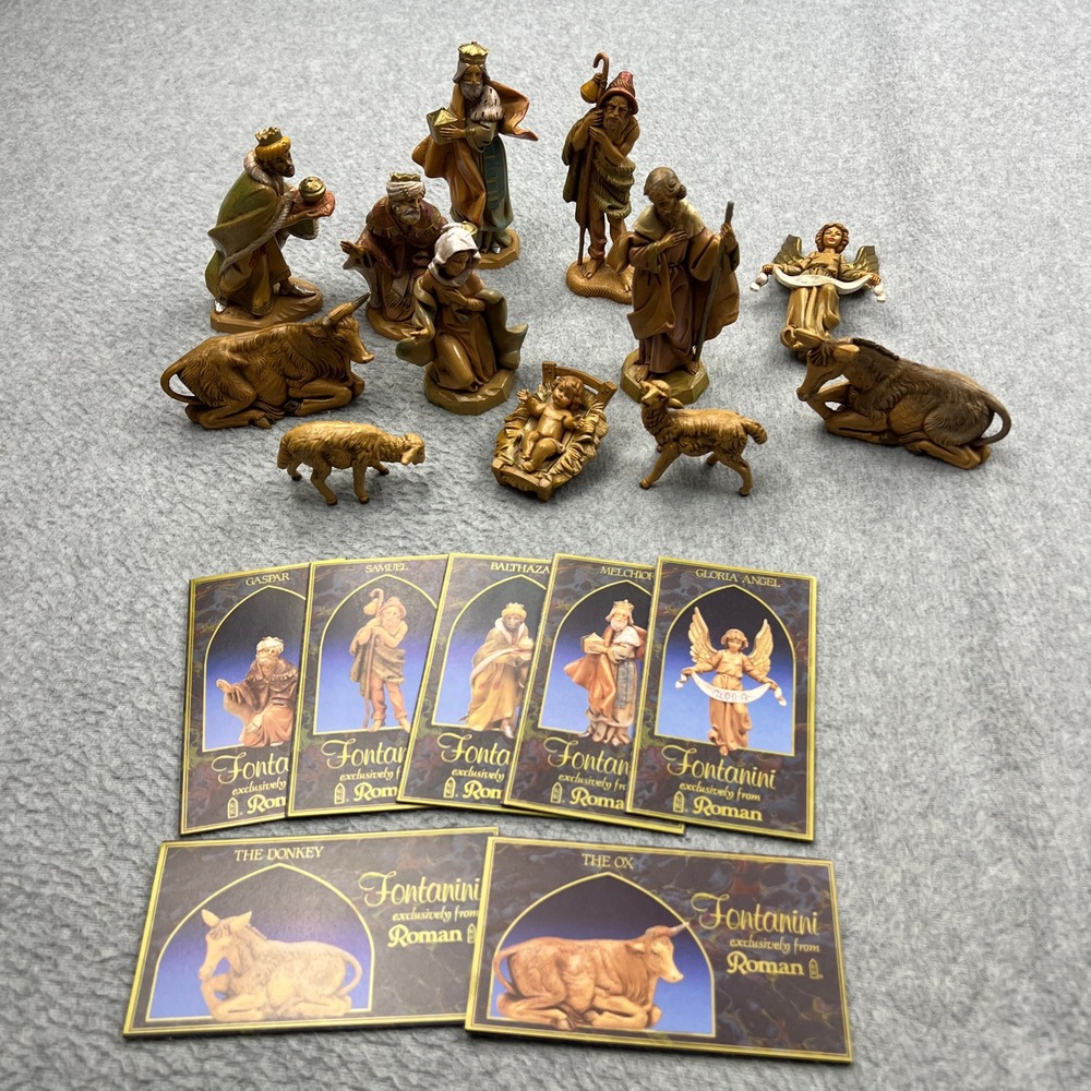 VTG 1991 Fontanini Nativity Set 12 Piece Lot 5" Multi Figures Story Cards Italy